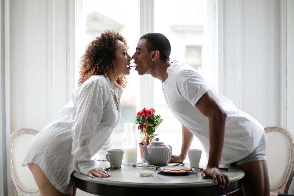 Couple about to kiss