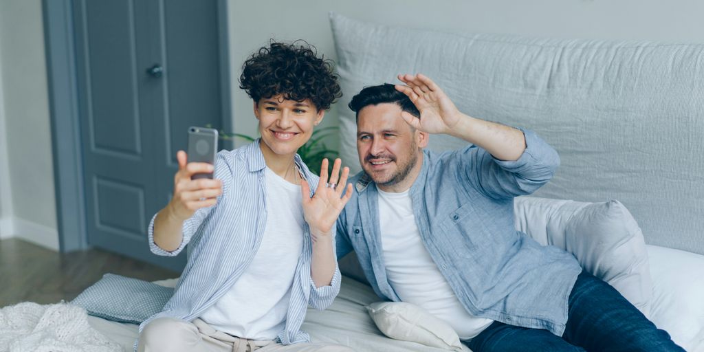 couple having video call on cellphone