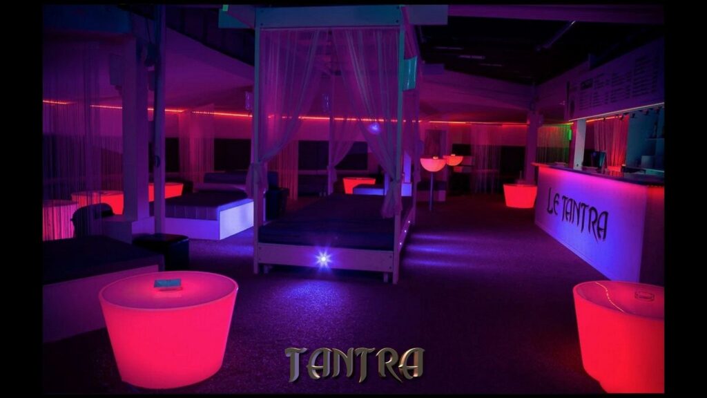 beds and table with red lights