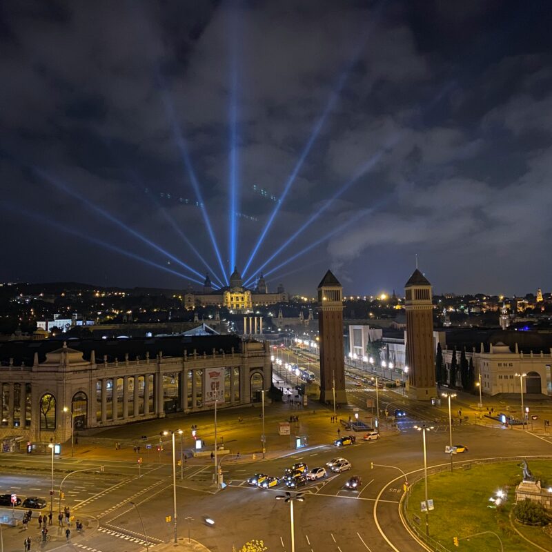 a rainbow over a city