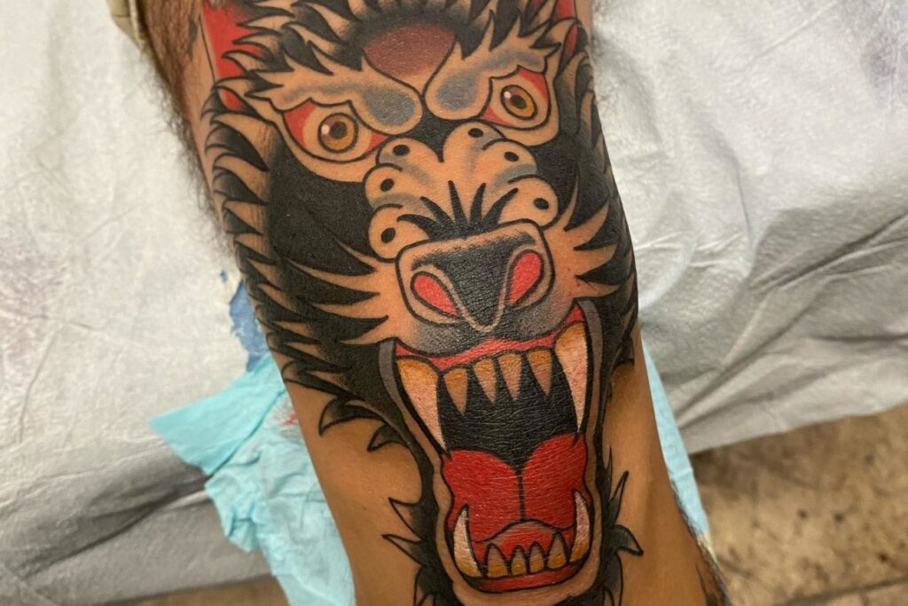 An image of a tattoo in the man's leg