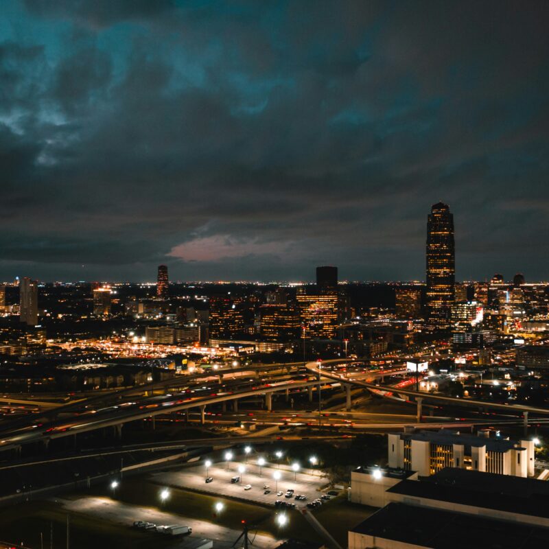 a view of a city at night-from the top of a building