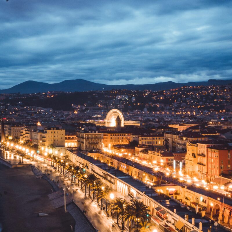 city with lights during night