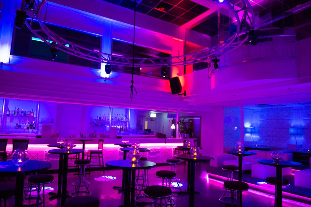 Images of Chairs in the club with glasses