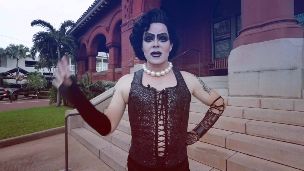 A person standing in the stairs