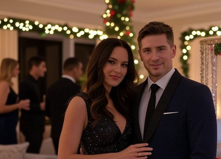 couple at a swinger holiday party