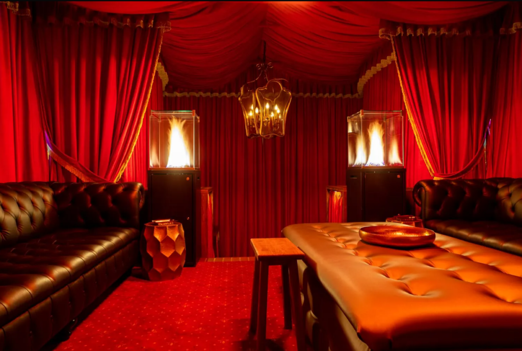 Red lights in a bedroom