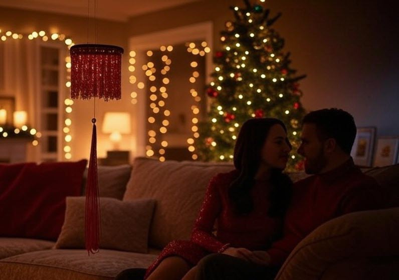 couple cuddled up on couch at party