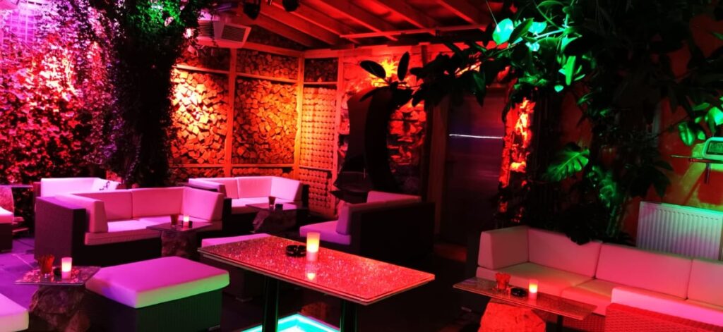 room with red lights