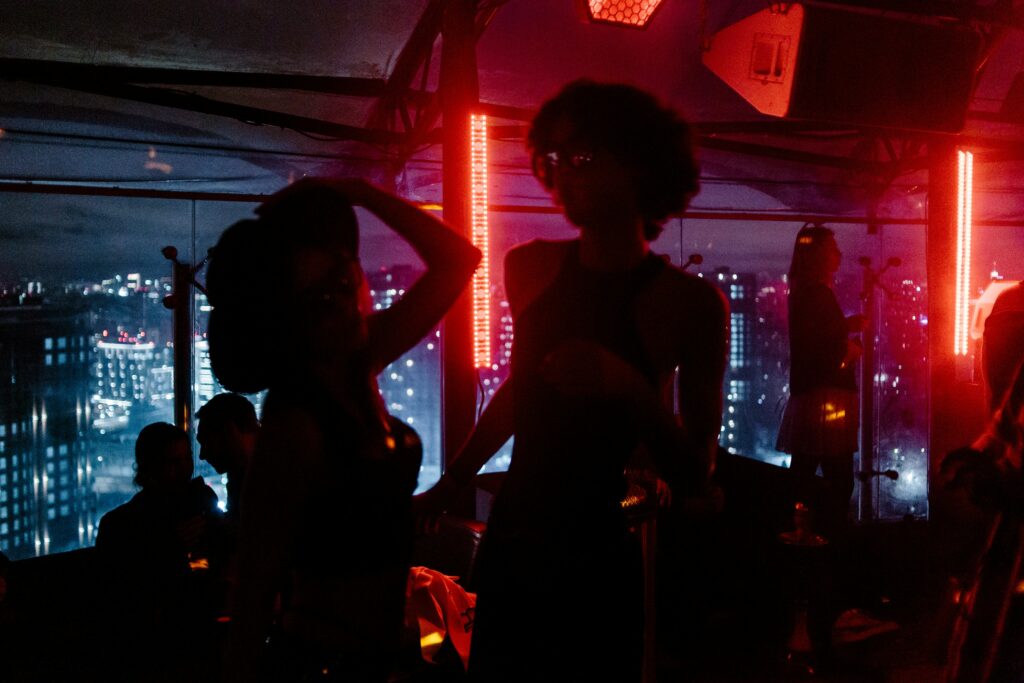 Woman talking at the back stage