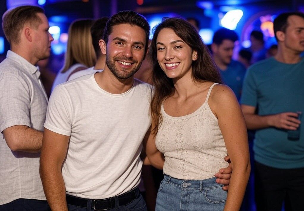 couple taking a picture at club