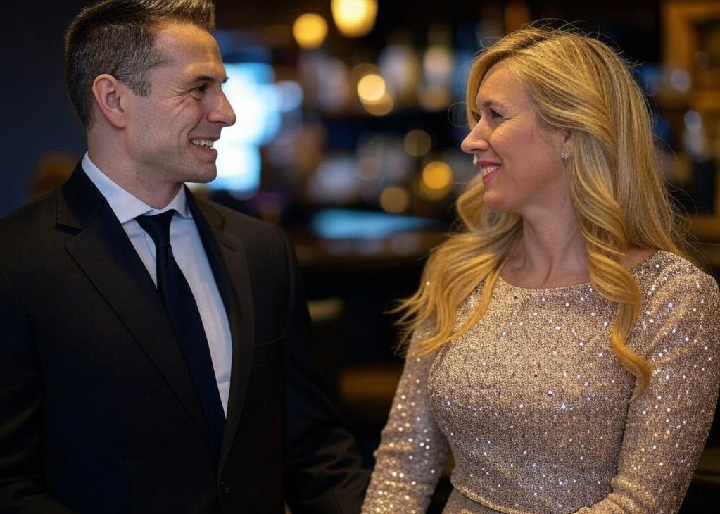 couple smiling at a swingers club