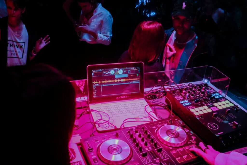 Laptop and music equipment in the club