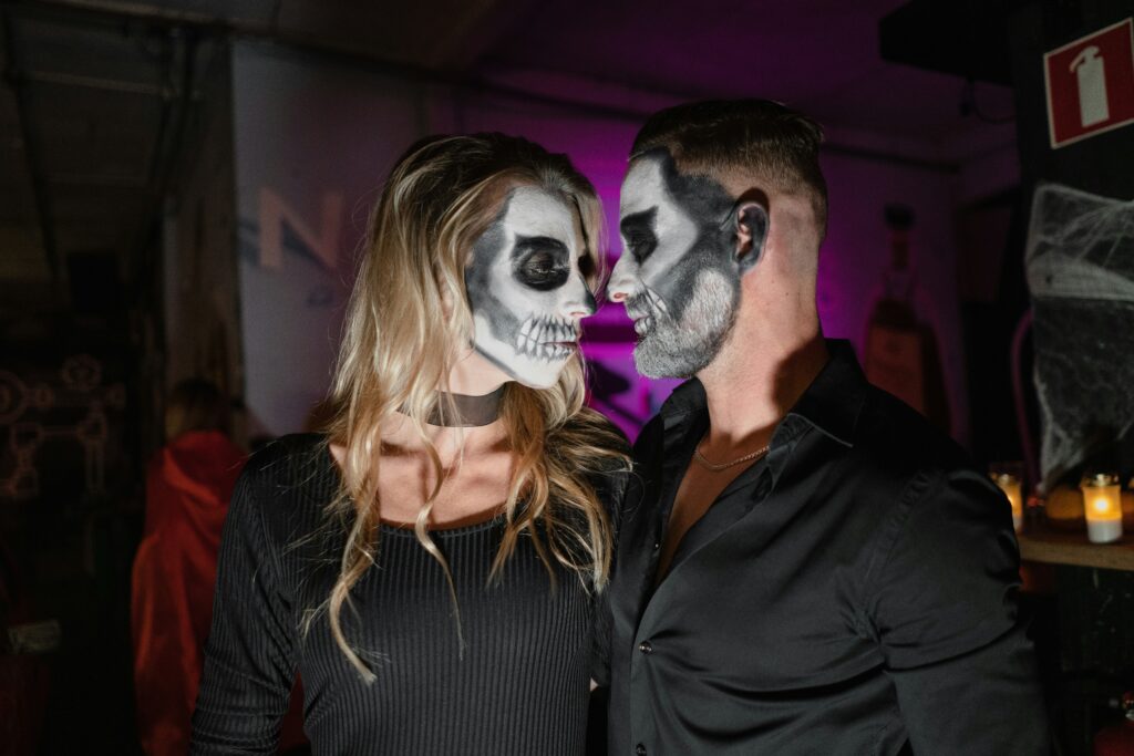 The man and woman facing each other