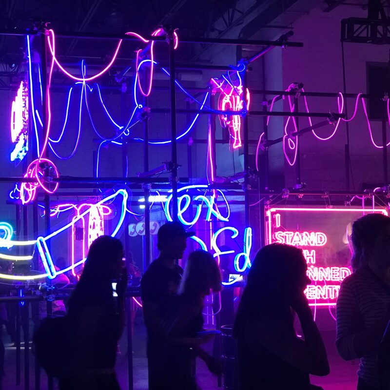 People are standing in the lights