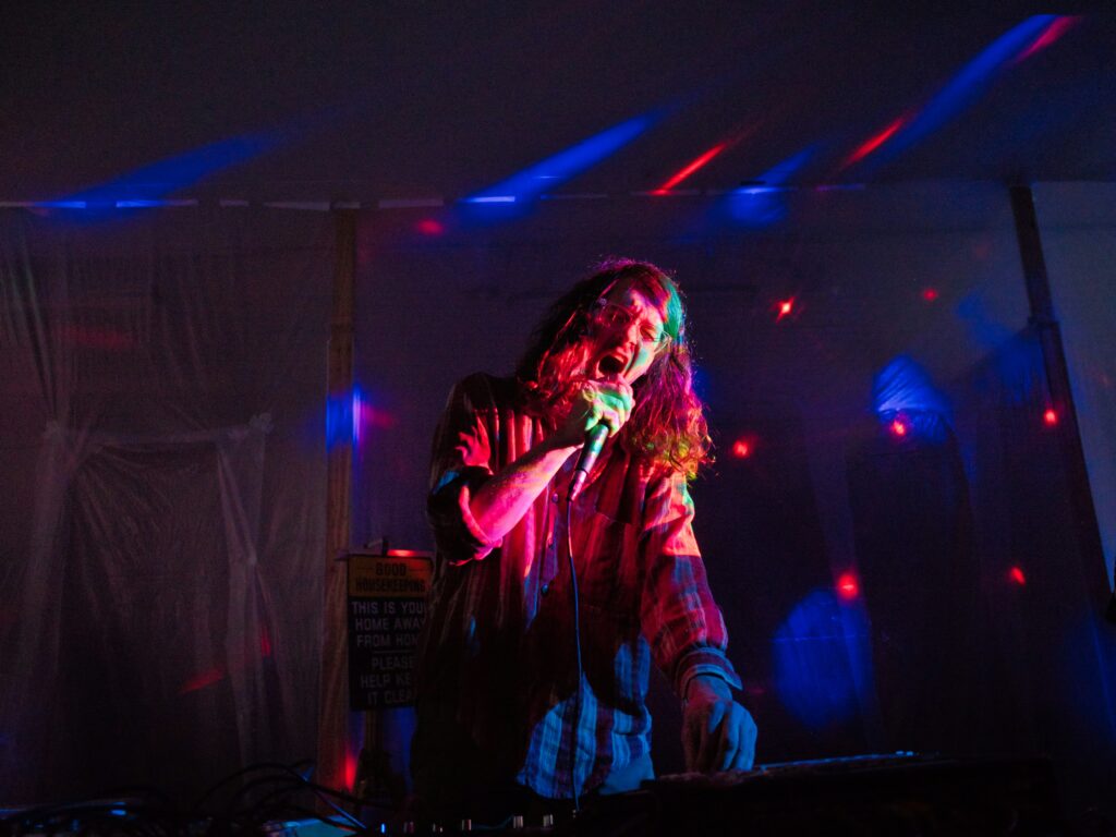 Woman singing in stage