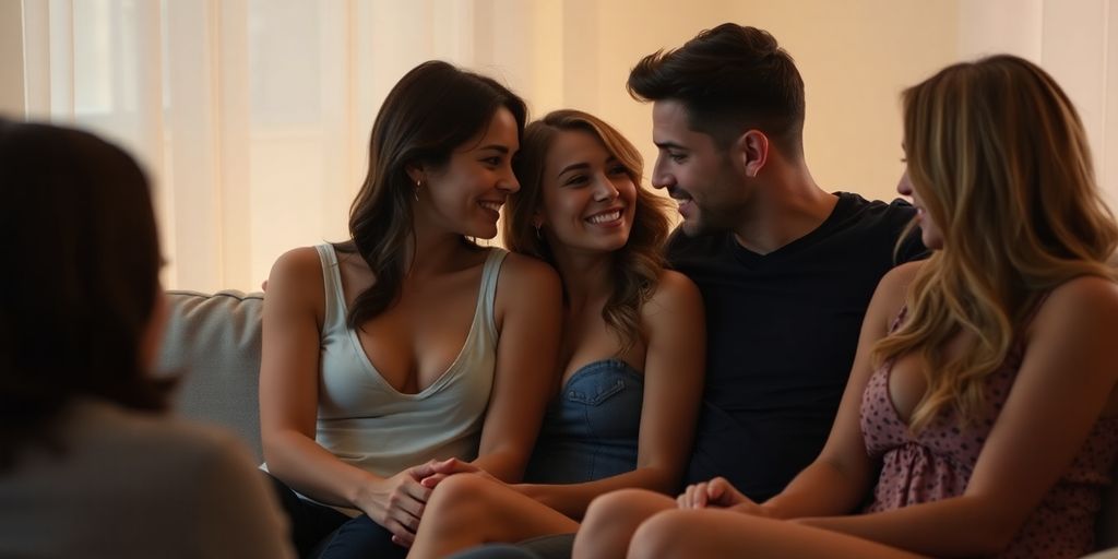 A couple and their partner sharing an intimate conversation