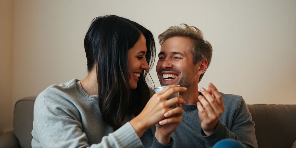 A couple enjoying a playful and intimate moment together