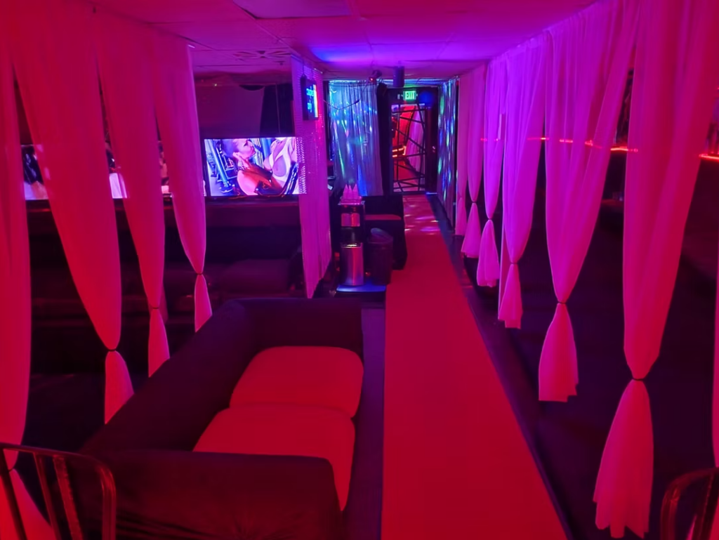 Big room with hallways and curtains in the club