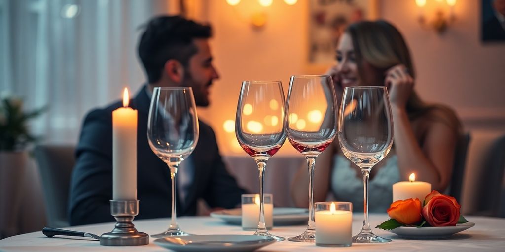 Candlelit dinner setting for a swinger date.