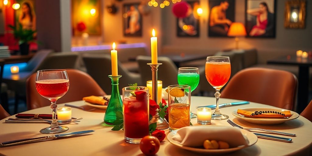 Candlelit table setup for a swinger date night