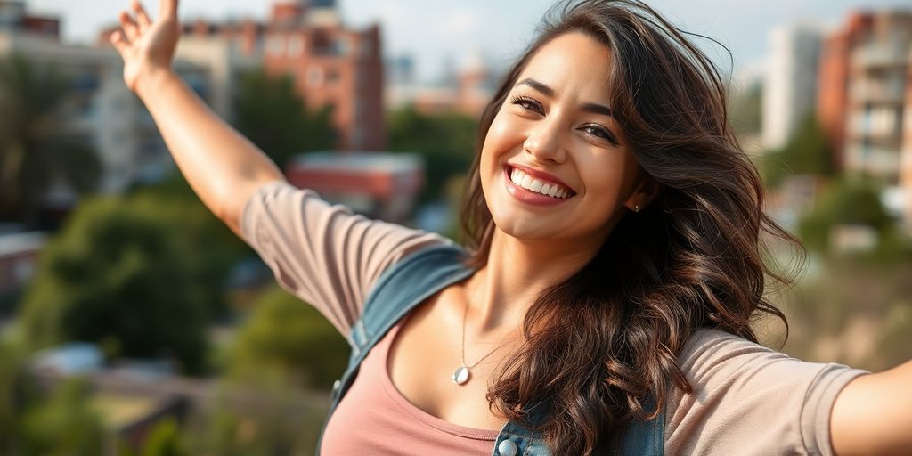 Confident woman enjoying freedom in an adventurous setting