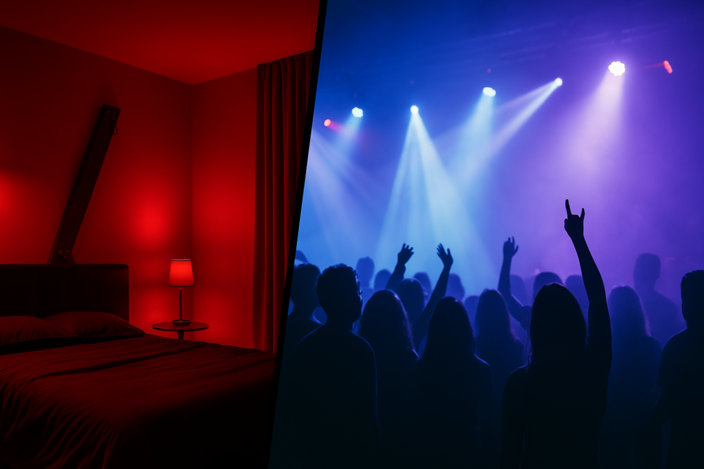 Contrasting atmospheres of a red room and a club