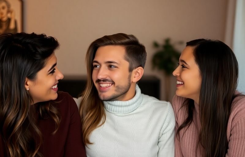Couple and third partner engaged in a lively conversation