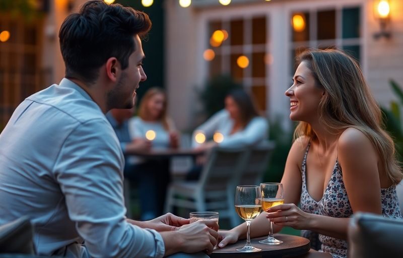 Couple at a private outdoor gathering with friends