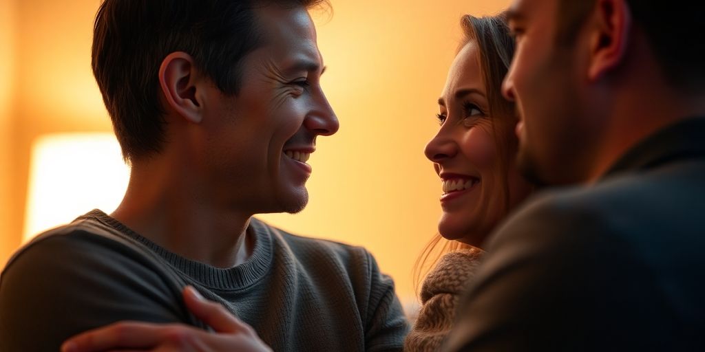 Couple communicating intimately in a warm, inviting setting