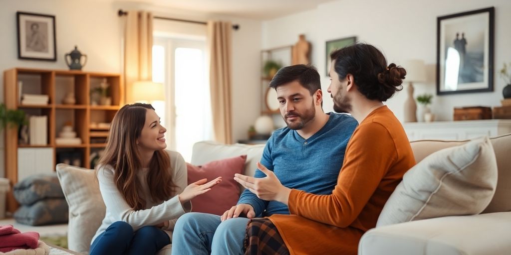 Couple discussing boundaries in a cozy living room