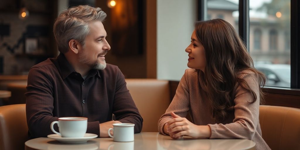 Couple discussing boundaries over coffee at a cafe