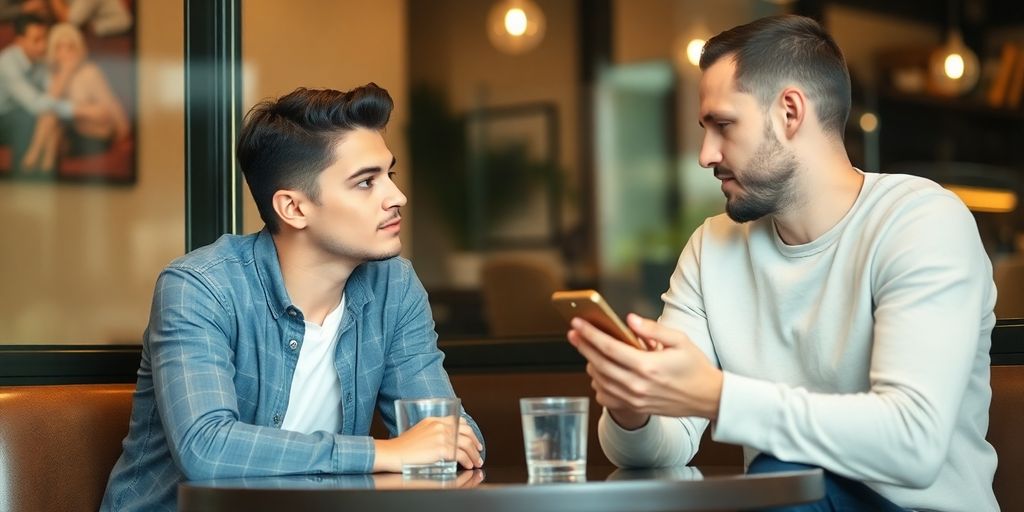 Couple discussing relationships over coffee
