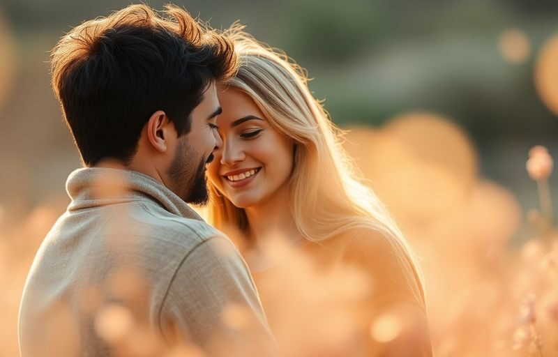 Couple embracing in a whimsical, romantic setting