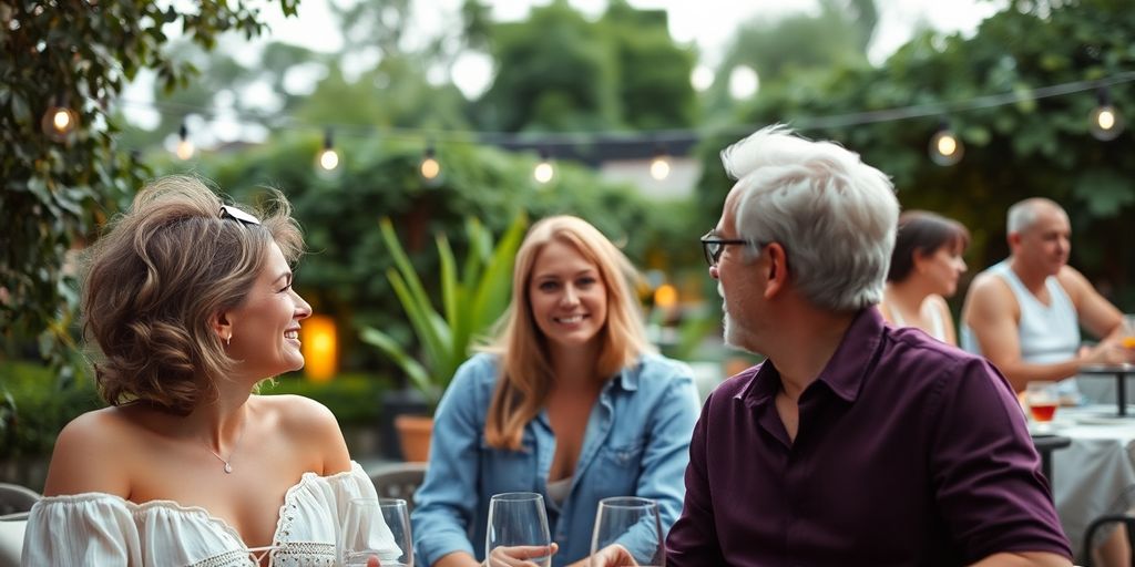 Couple enjoying a private gathering among friends outdoors