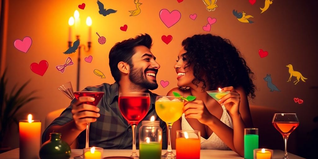 Couple enjoying a romantic evening, surrounded by intimacy