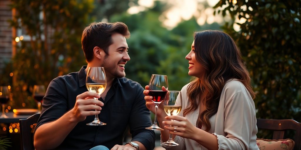 Couple enjoying a romantic outdoor date together.