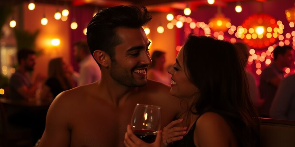 Couple enjoying an intimate evening together in a cozy setting