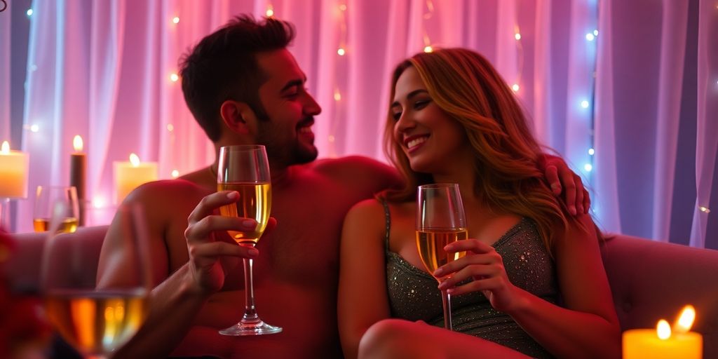 Couple enjoying an intimate moment in a romantic setting