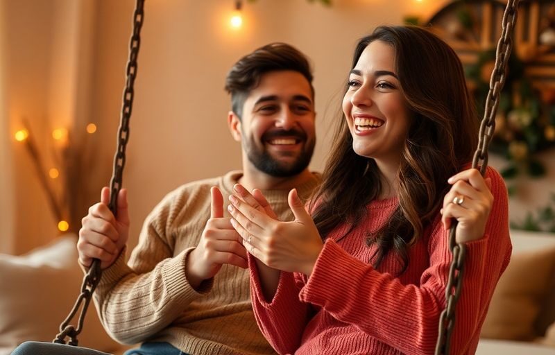 Couple expressing joy during their first swing experience