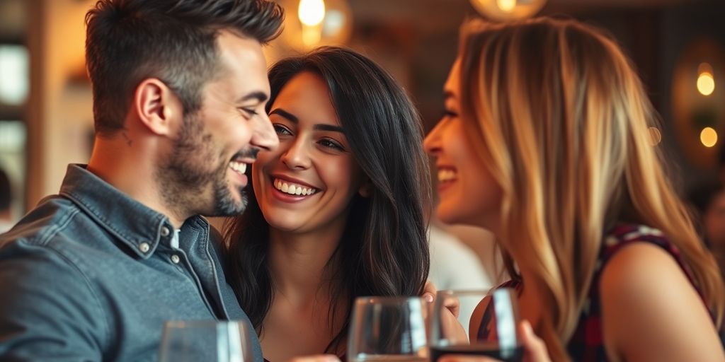 Couple flirting in a cozy, intimate setting