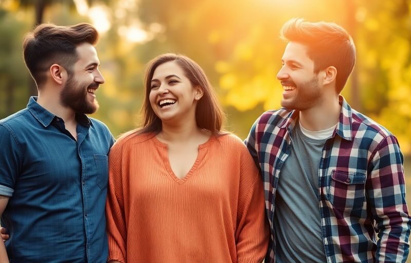Couple happily interacting with their third partner outdoors