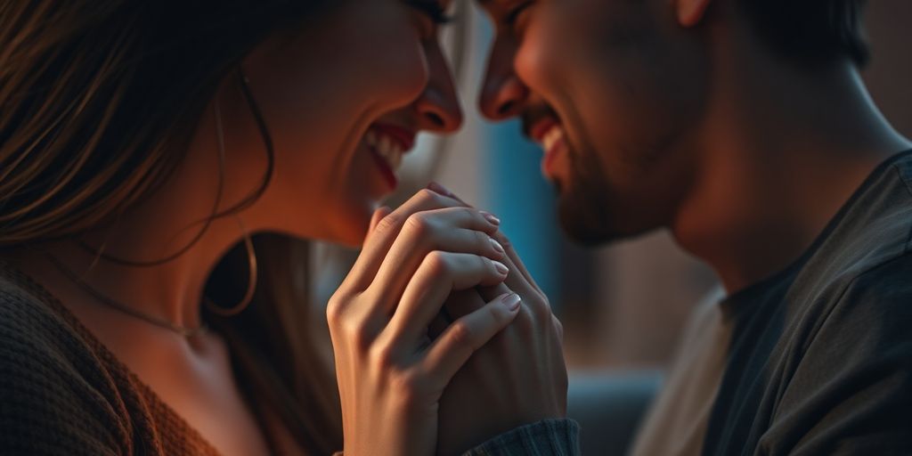 Couple holding hands, sharing an intimate moment together