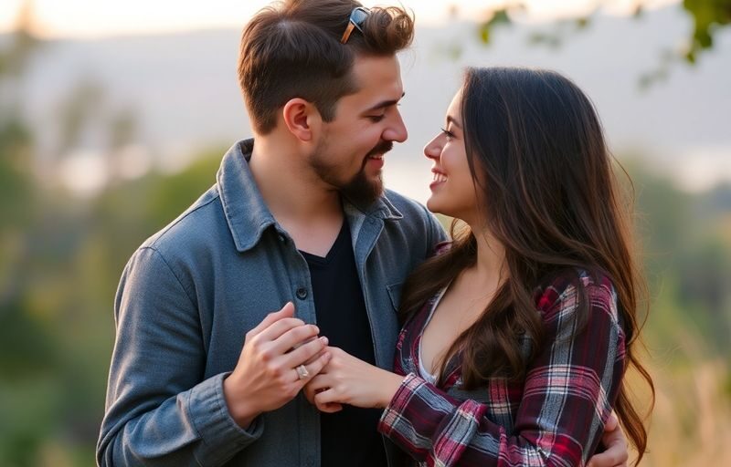 Couple in a romantic outdoor setting displaying intimacy