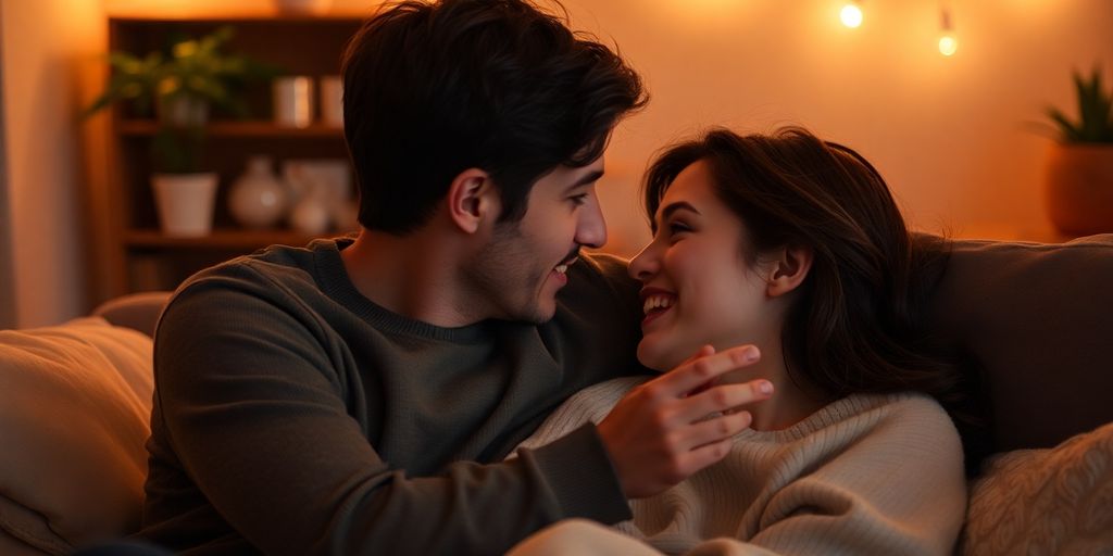 Couple in an intimate, cozy setting exploring connections