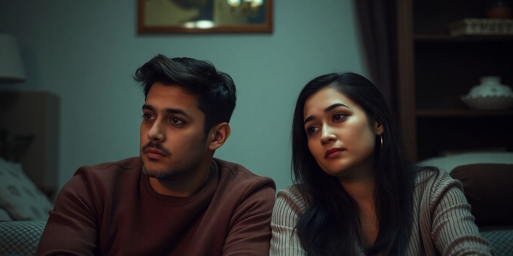 Couple in an intimate setting, navigating emotional challenges