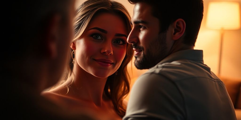 Couple in intimate moment with hidden observer