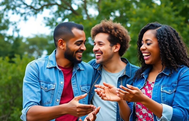 Couple laughing together outdoors, enjoying a playful moment