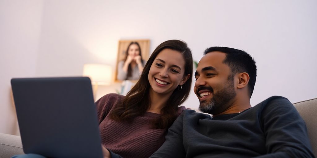 Couple on video call with a third person smiling