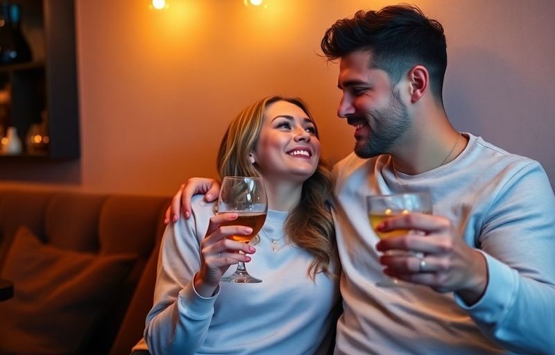 Couple sharing a playful glance in a cozy setting